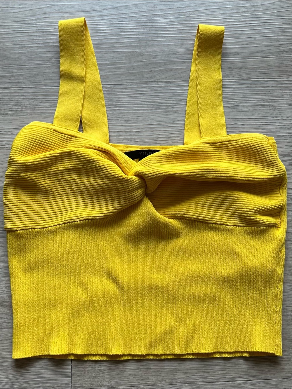 Forever 21 Bright Yellow Twist-Front Ribbed Crop Top